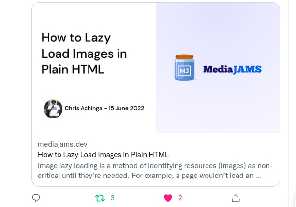 Example of an Open Graph image in use in a Twitter Card