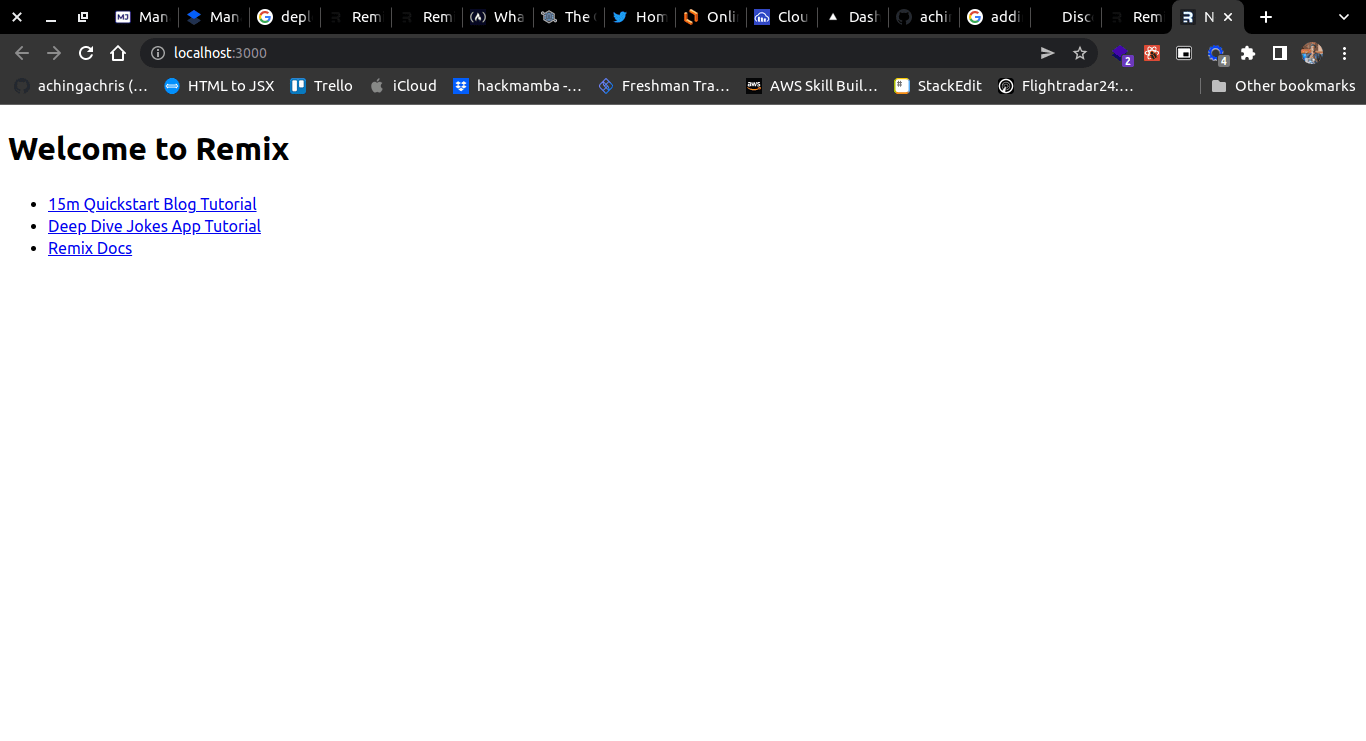 Default Remix page after setup