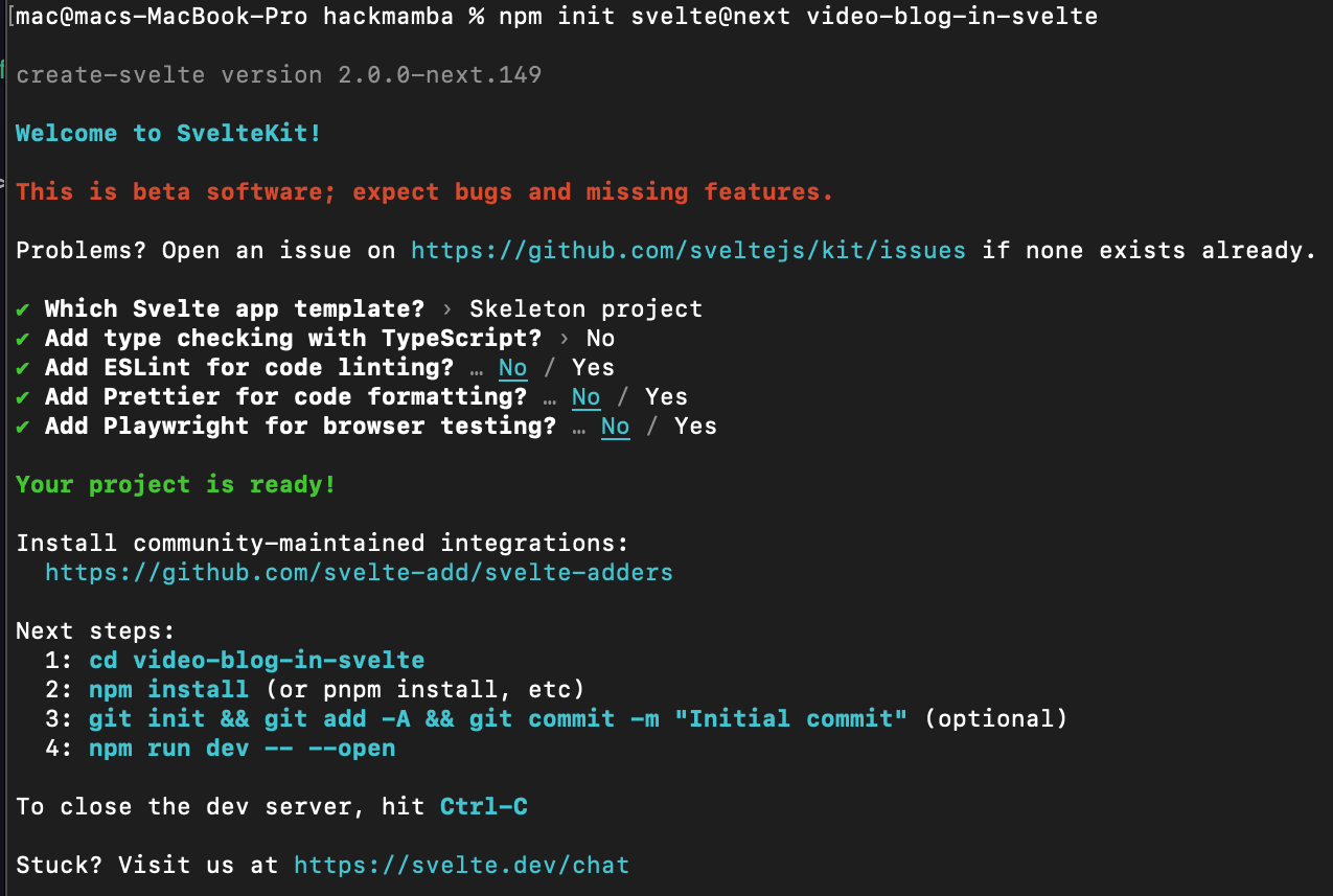 Build a video blog in Svelte - Project Setup and Installation