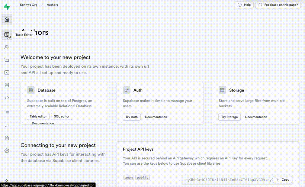 Create a table in Supabase