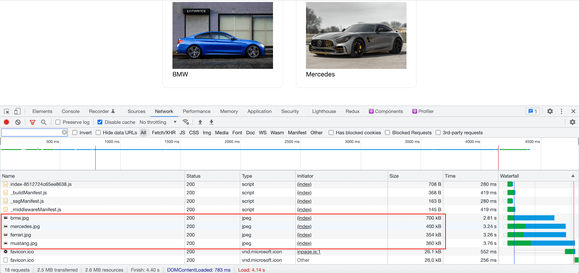 Images and size highlighted