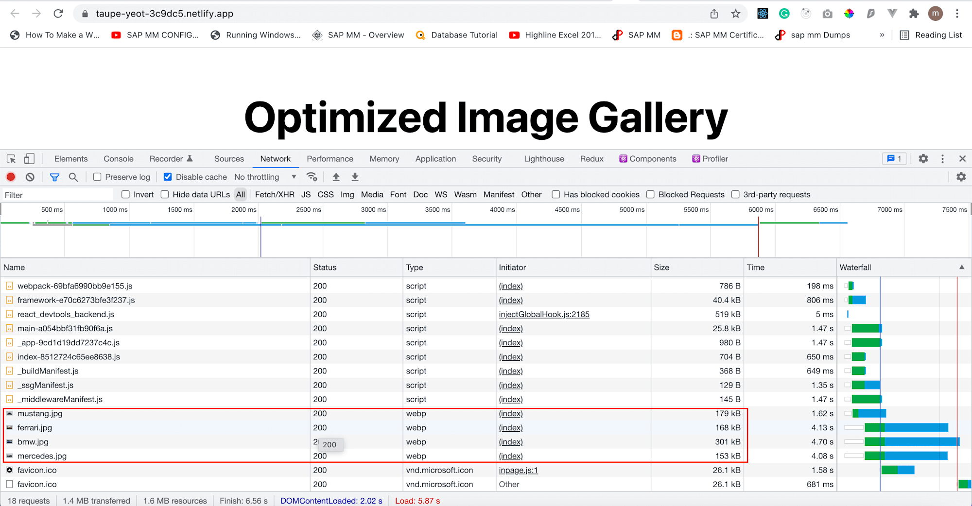 Optimized image size and format