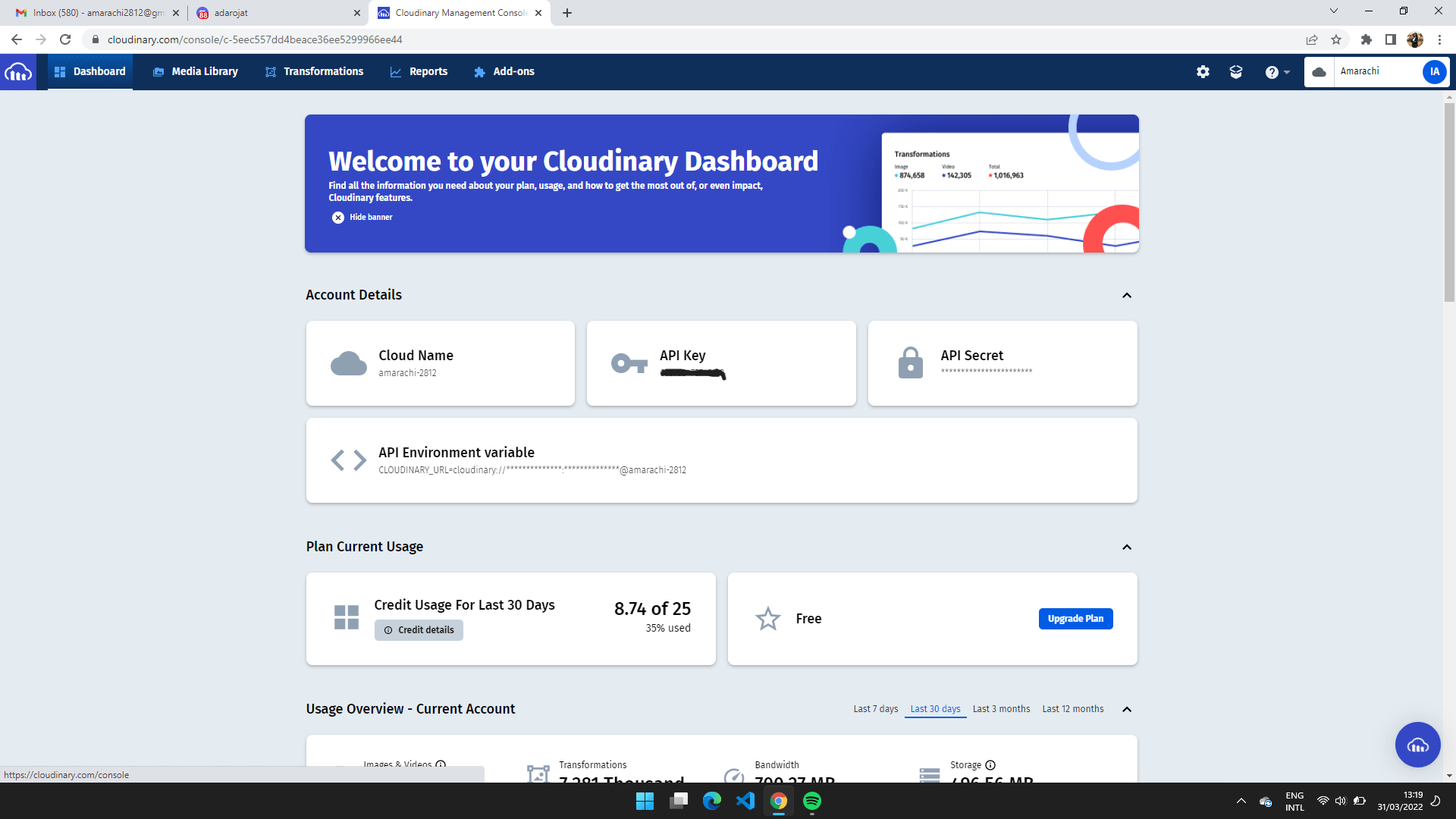 Cloudinary Dashboard