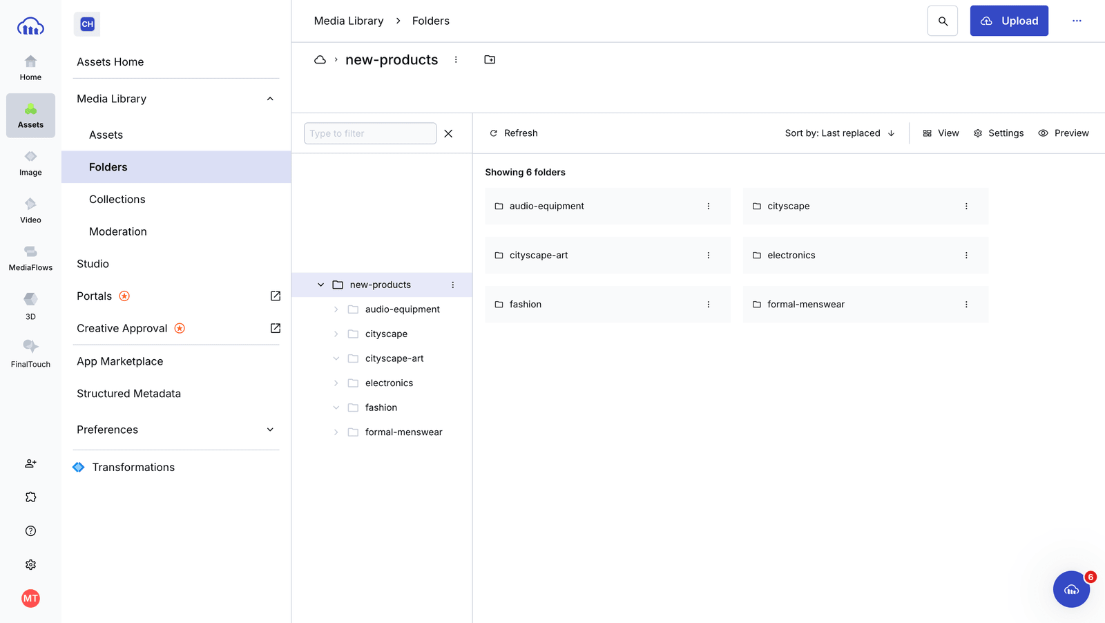 Cloudinary console showing asset folders
