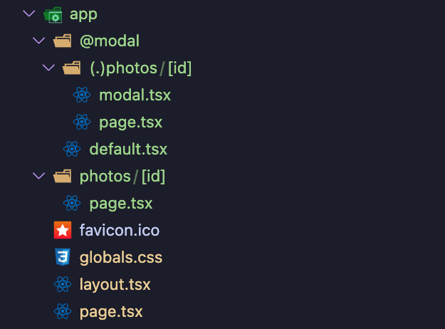 next.js image gallery example folders structure with all the files