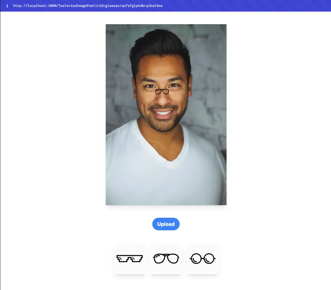 small glasses frame selected and placed onto face