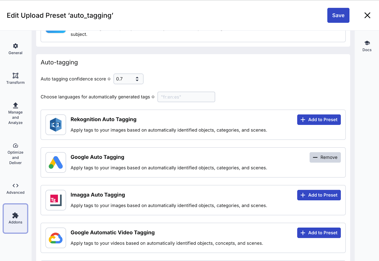 Edit Upload Preset ‘auto_tagging’ screenshot
