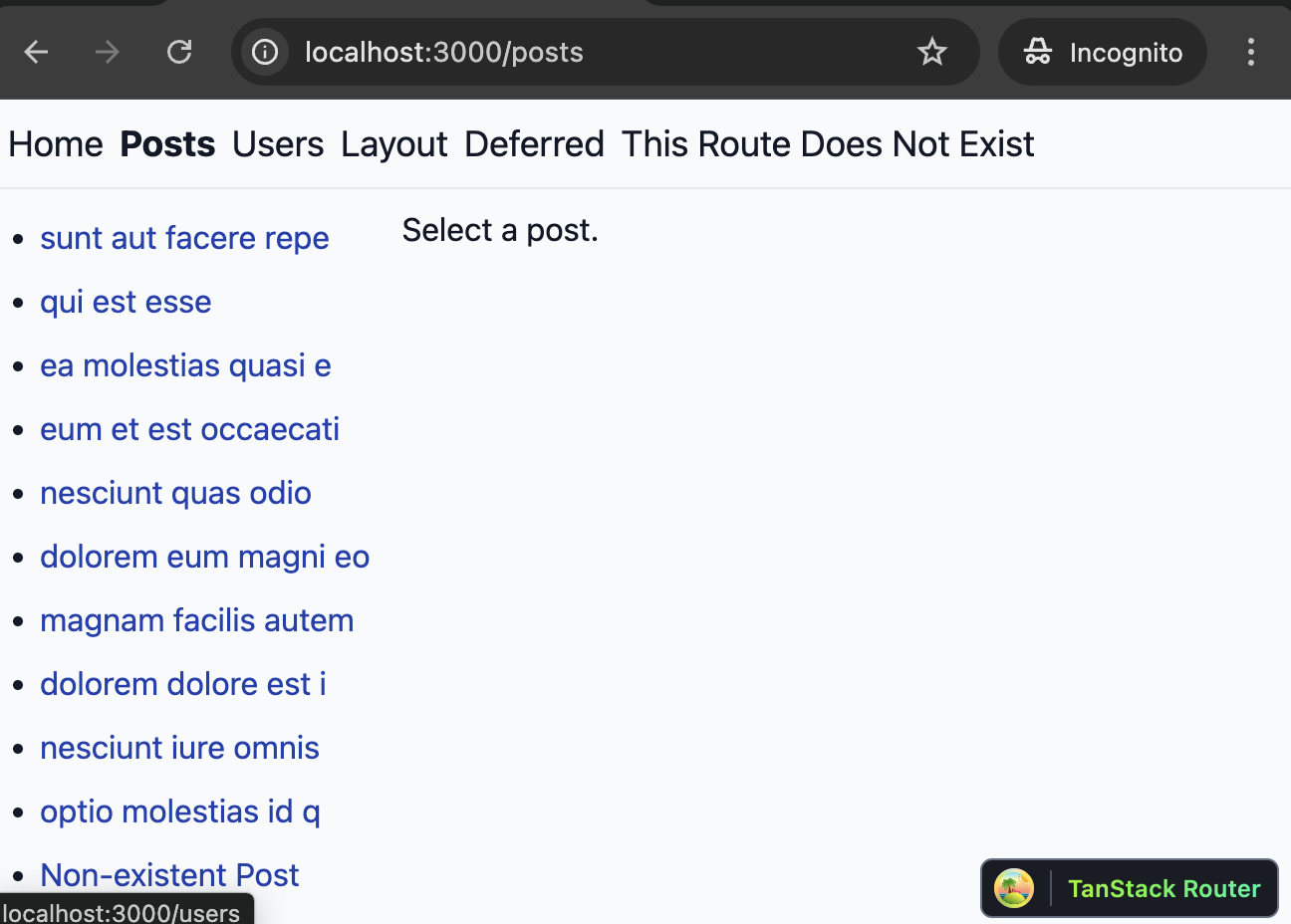 screen shot of dev server
