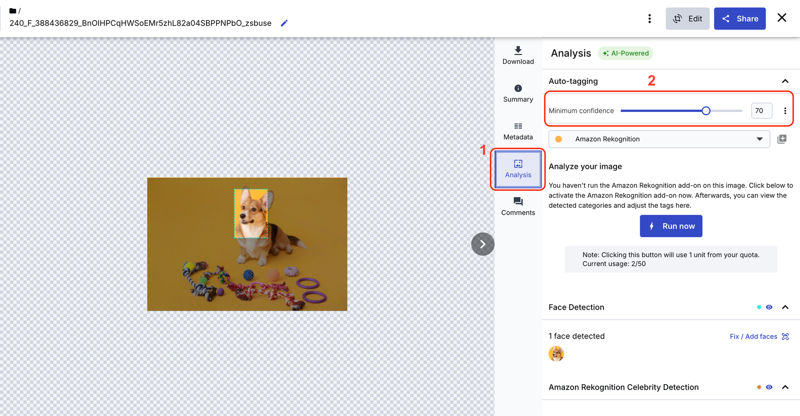 Cloudinary Media Library with Analysis tab and Auto-tagging tohighlighted