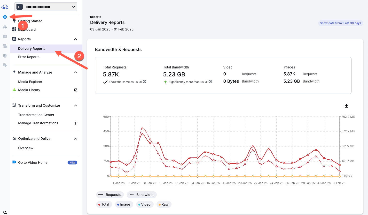 One red arrow pointing at Programmable Media icon, and the other red arrow pointing at Delivery Reports