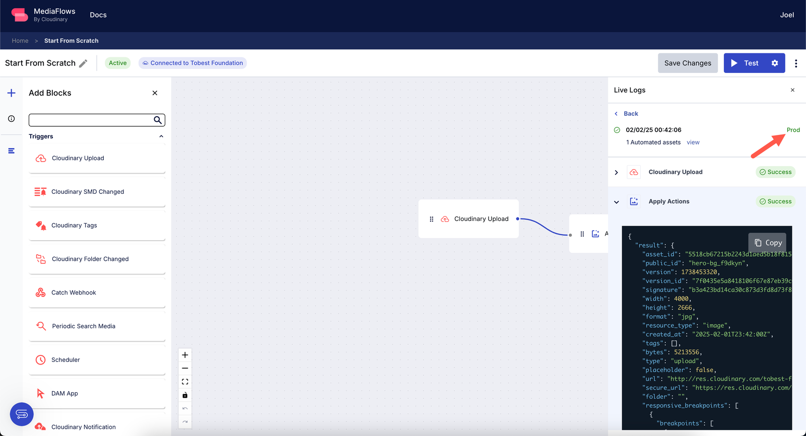 Red arrow pointing at the executed production process