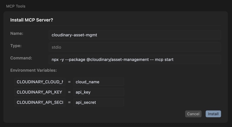 MCP tools settings with credentials added