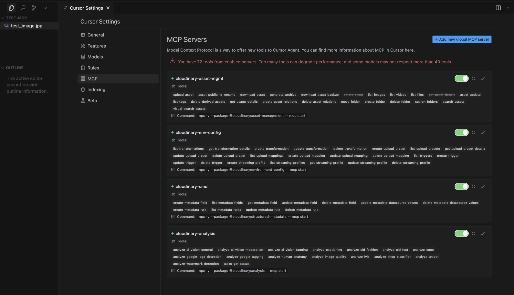 +Add New Global MCP Server button is on the top-right corner
