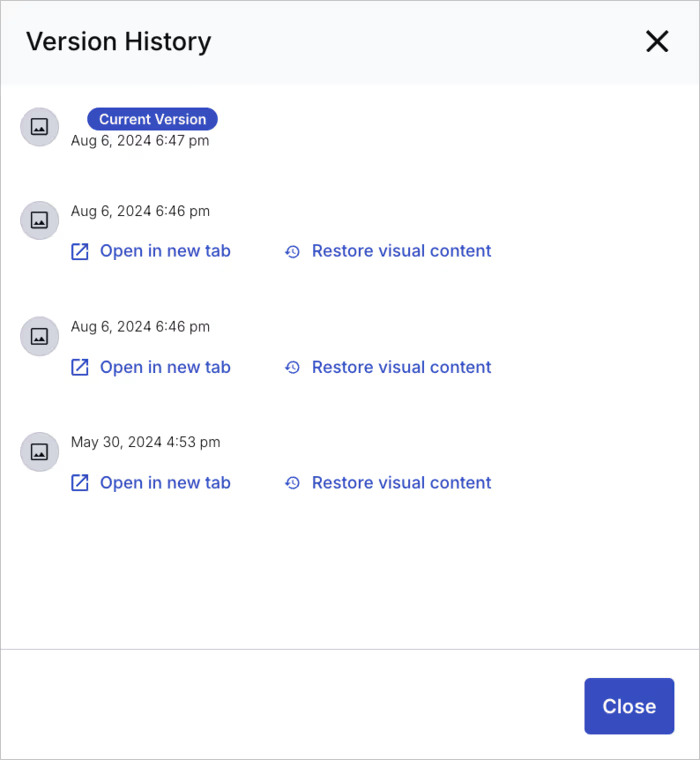 Version History that shows versions dating back several months.