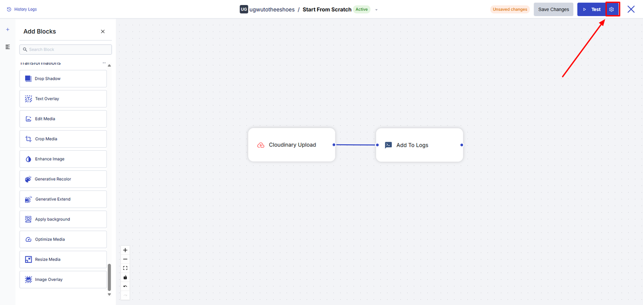 Cogwheel Settings tab highlighted on the top right