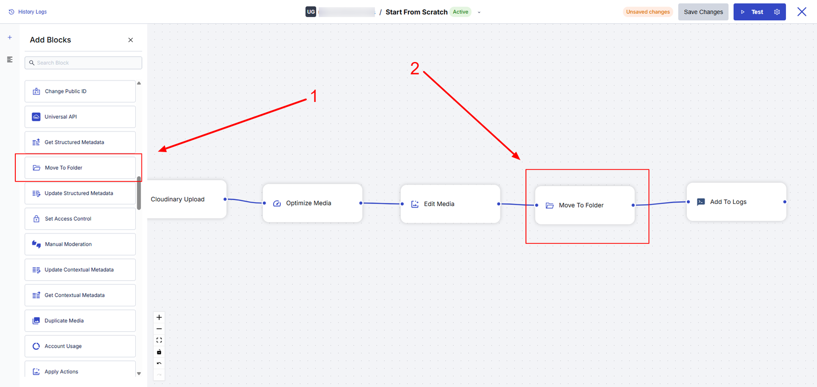 Move To Folder block added to the flow
