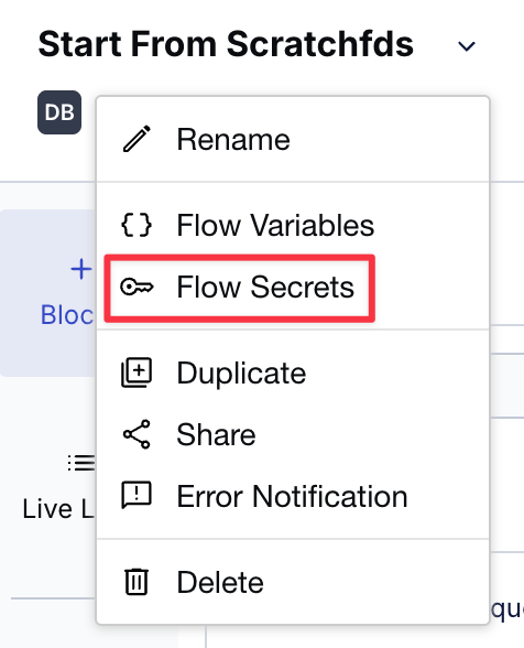 Flow Secrets option in menu