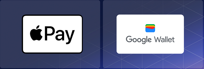 Apple Pay logo on the left and Google Wallet logo on the right