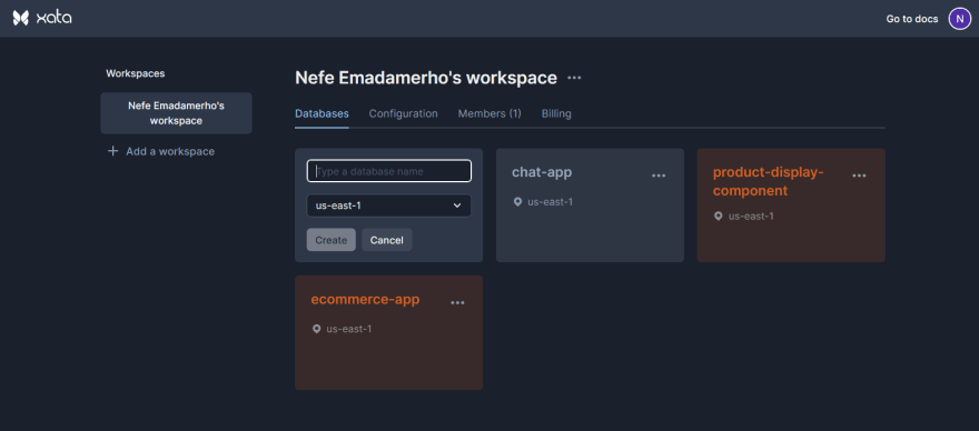 creating a new database in Xata