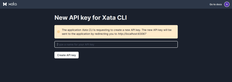 creating a Xata API ley