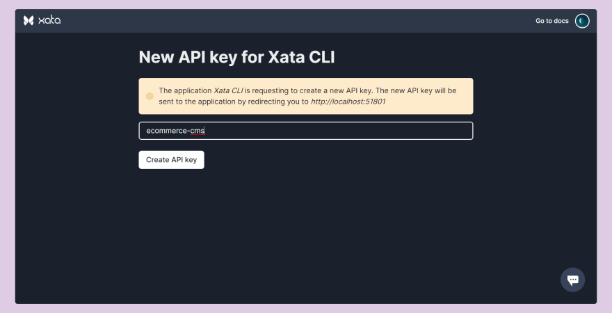 Creating a new Xata API key inside browser