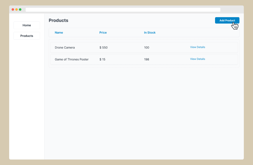 Displaying all the product data in the UI, fetching from database