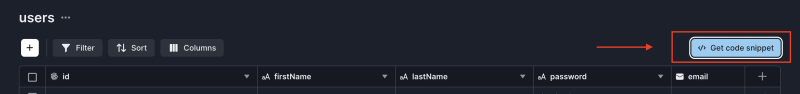 Get code snippet on Xata.
