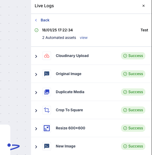Result logs, all marked Success.
