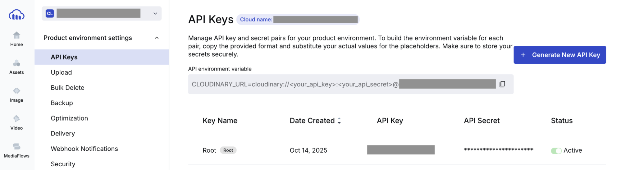 API Keys under the gear icon in your Cloudinary console.