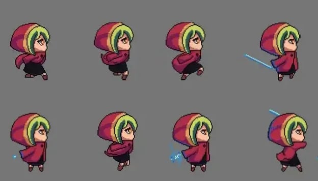 Spritesheet of 8 figures in various sequential running poses