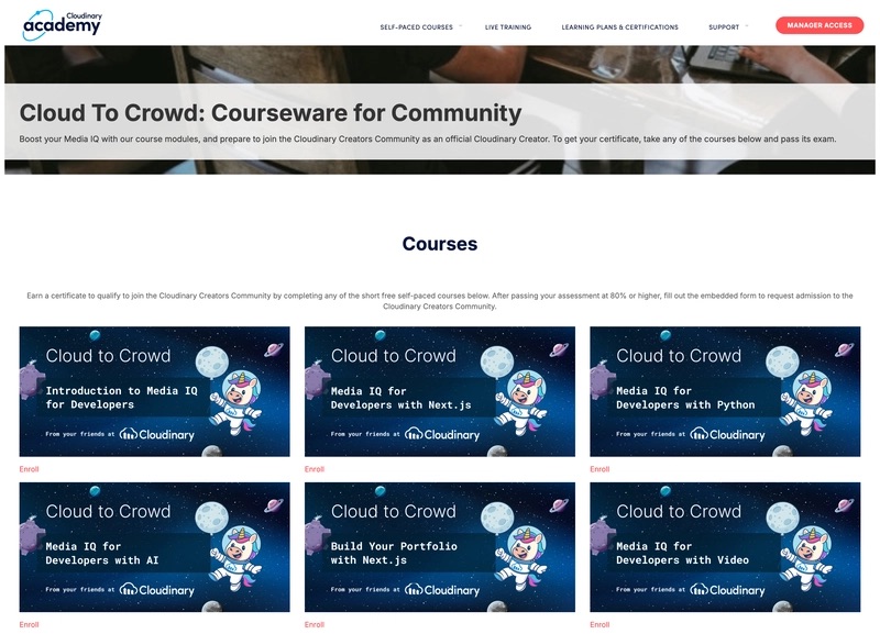 Cloud to Crowd Courses are displayed in 2 rows of 3.