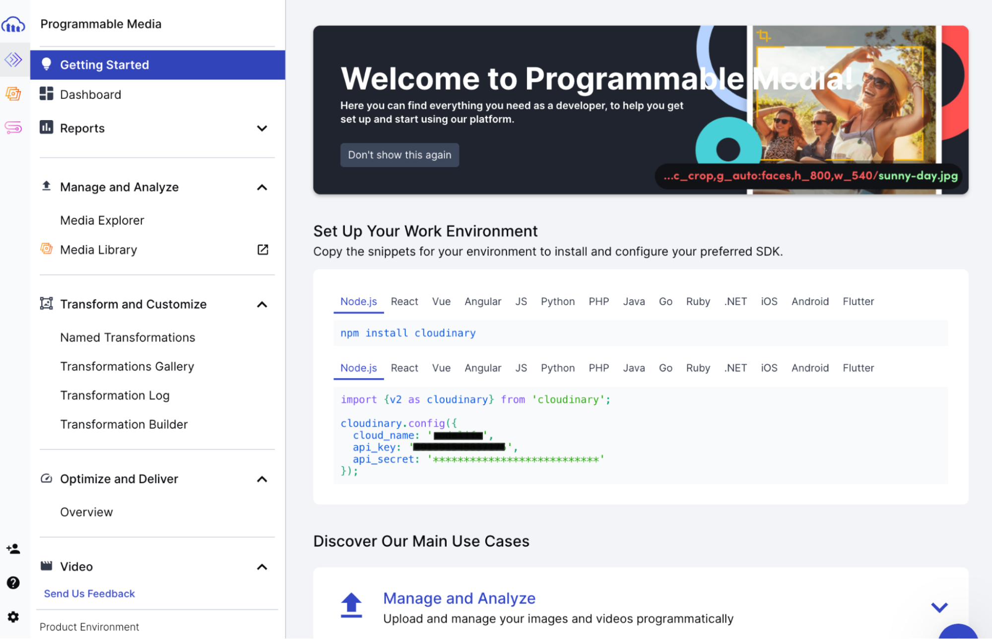 Cloudinary Console