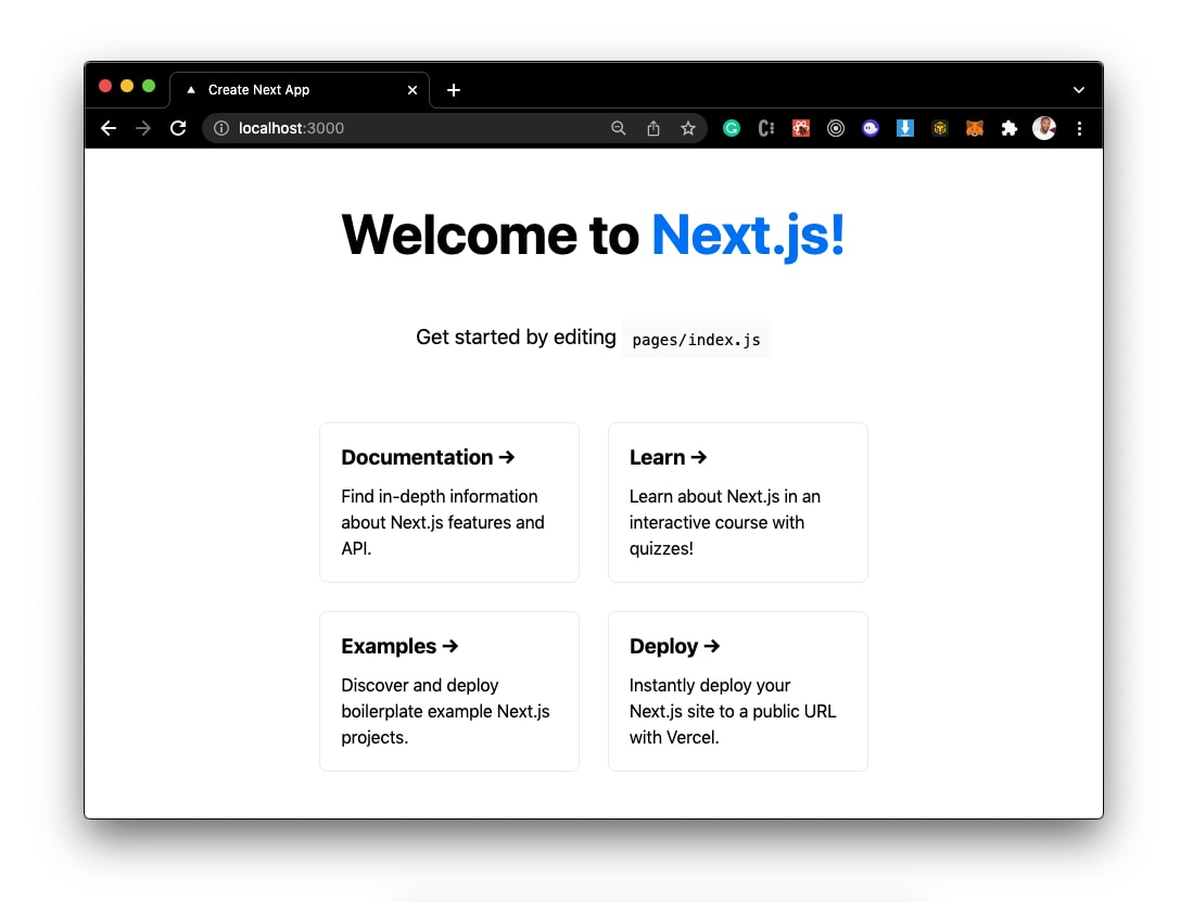 Image showing Next.js welcome splash screen in set up step for nextjs slider carousel