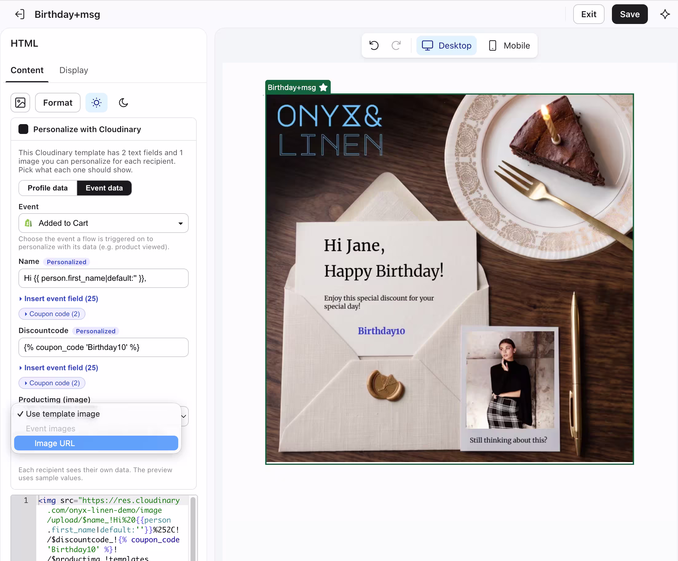 Personalize with Cloudinary