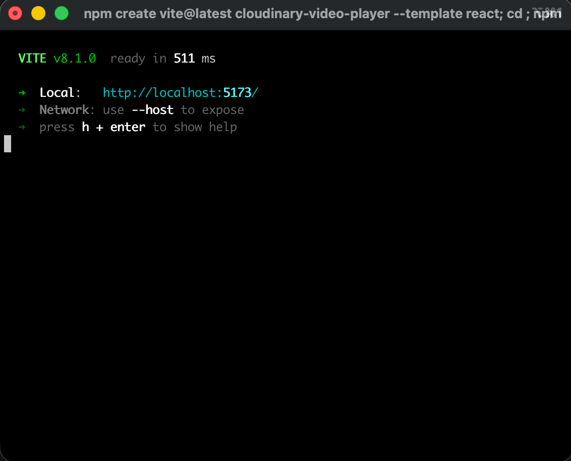 Image showing the terminal output after running the create and install commands successfully.