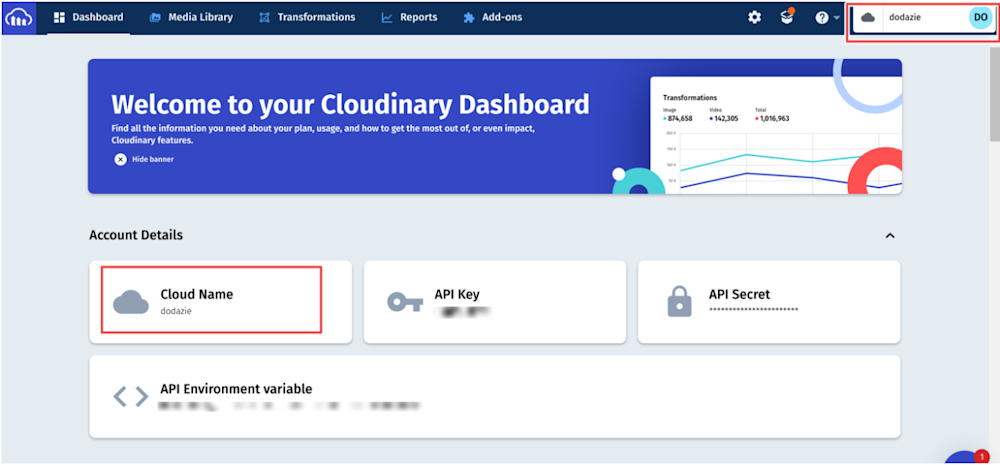 Cloudinary dashboard image