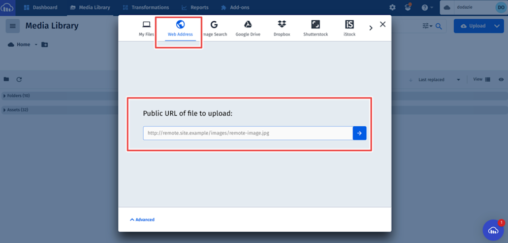 Public URL file to upload web assets