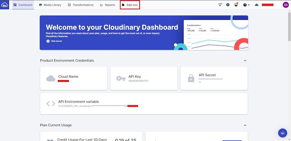 Cloudinary Add-ons inside of the console