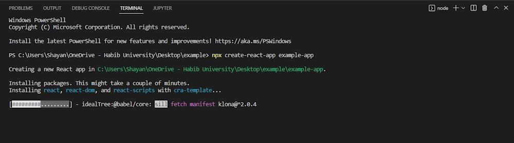 create a React app using the following npx command