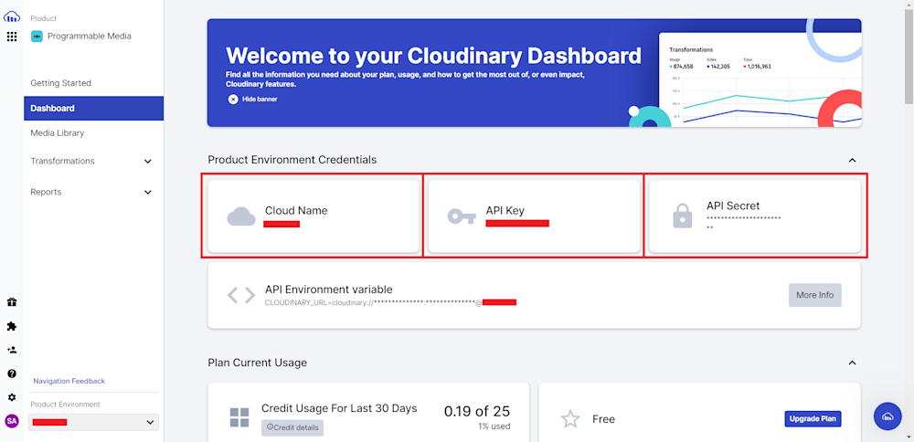 Cloudinary dashboard welcome