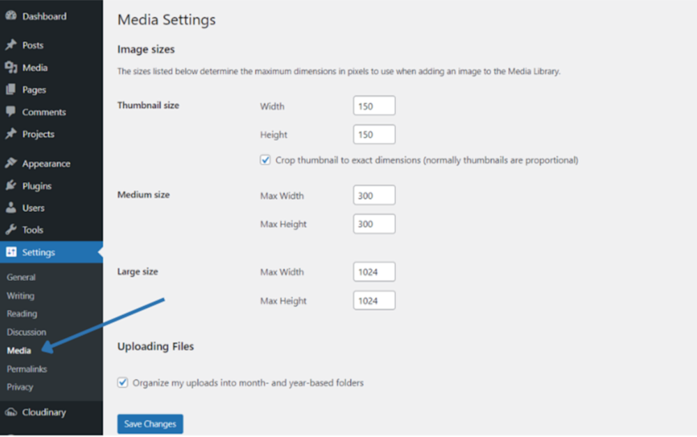 Media Settings Cloudinary