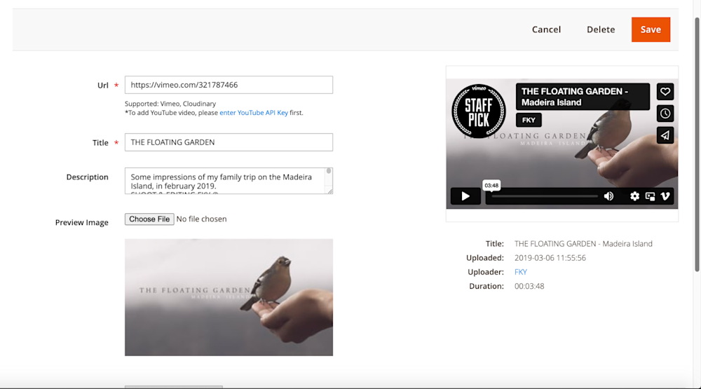 magento 2 add video to product gallery header
