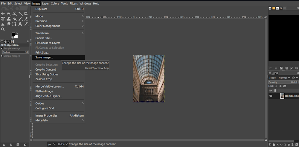 command menu bar for scaling